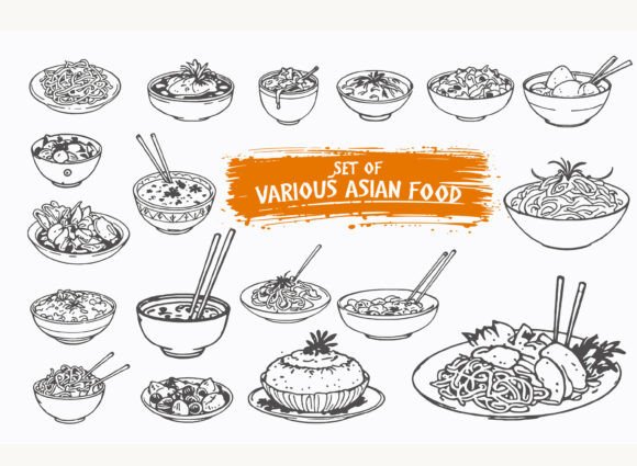Asian Food Doodle Vector Collection: Graphics & Illustrations