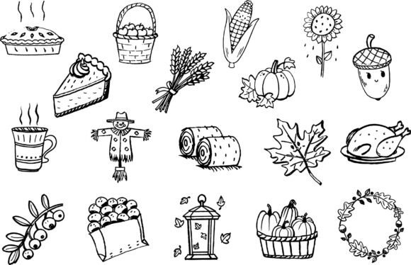 Autumn Harvest Doodle Graphics & Illustrations