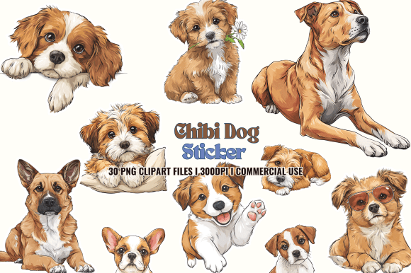 Chibi Dog Stickers PNG Clipart Graphics & Illustrations