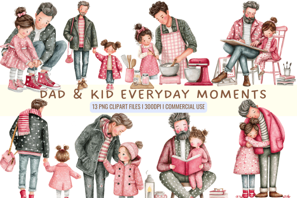 Dad Kid Everyday Moments Clipart: Graphics & Illustrations