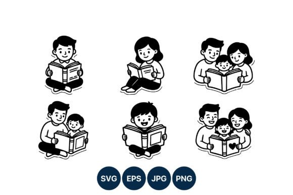 Happy Family Reading Graphics: Editorial Illustrations