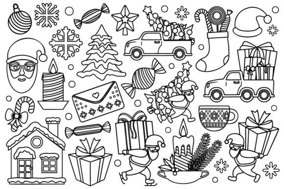 Line Art Christmas Illustration Set: Graphics & Illustrations