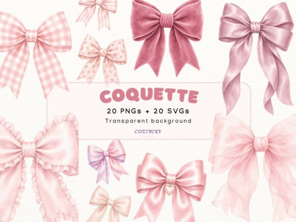 Pink Coquette Bow Graphics: Watercolor Illustrations