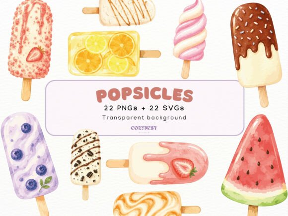 Popsicle Watercolor Cliparts: Summer PNG Graphics Review