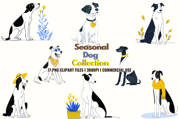 Seasonal Dog Collection Clipart: Graphics & Illustrations