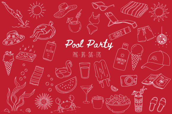 Summer Pool Party Doodle Clipart Bundle Graphics