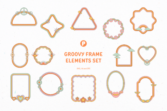 Warm Groovy Frame Elements Set: Graphics & Illustrations