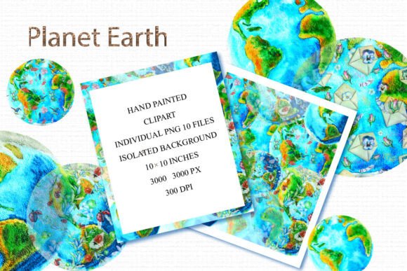 Watercolor Planet Earth Clipart: Graphics & Illustrations