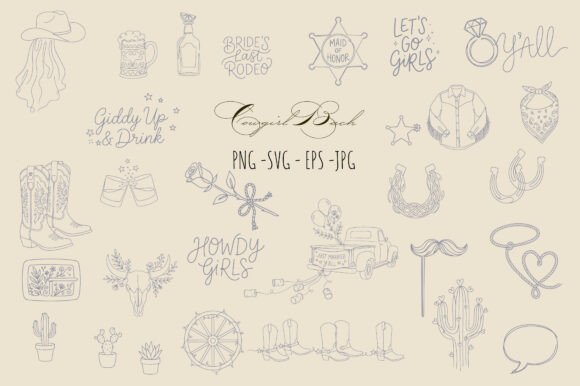 Western Cowgirl Bachelorette Doodle SVG Graphics Review